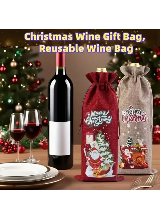 Burgundy Christmas Tree Wine Gift Bag Reusable Durable With Sturdy Handles - Image 1